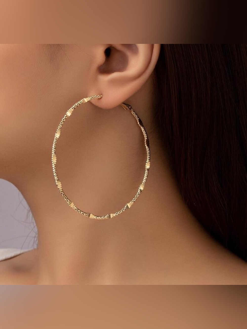 Gold Tone Textured Hoop Earrings 2” Classic Statement Hoop Earrings